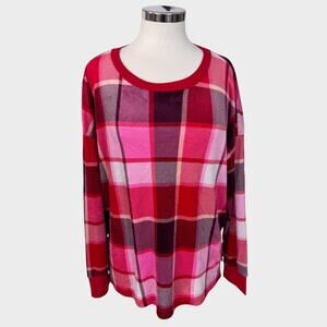 Joyspun Large 12-14 Red Pink White Plaid Pajama Top